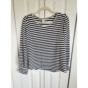 Chico's 3 Women's White Black Striped Knit Stretch Top Shirt Blouse  Cotton Blnd